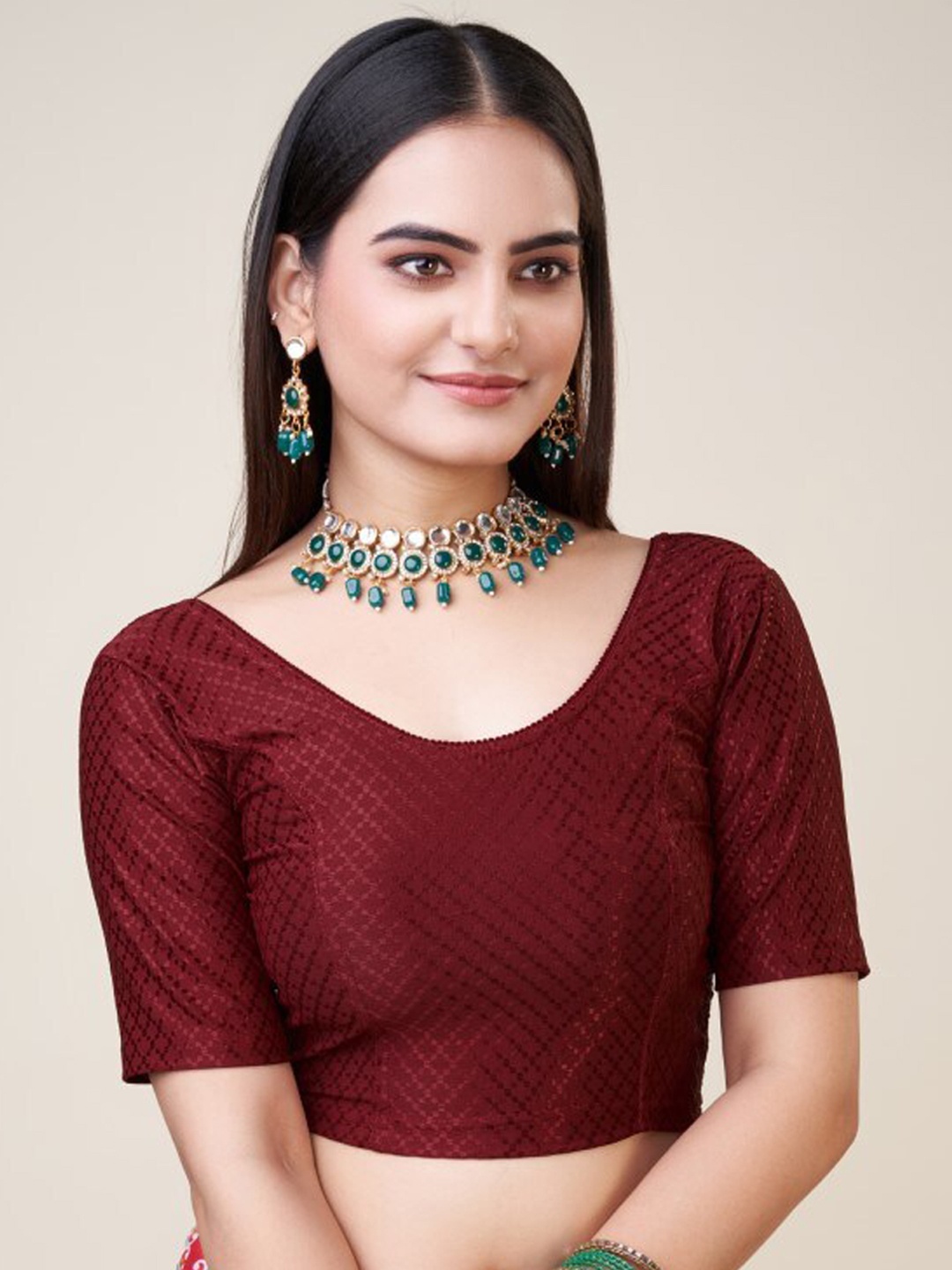 

HIMRISE Woven Design Silk Saree Blouse, Maroon