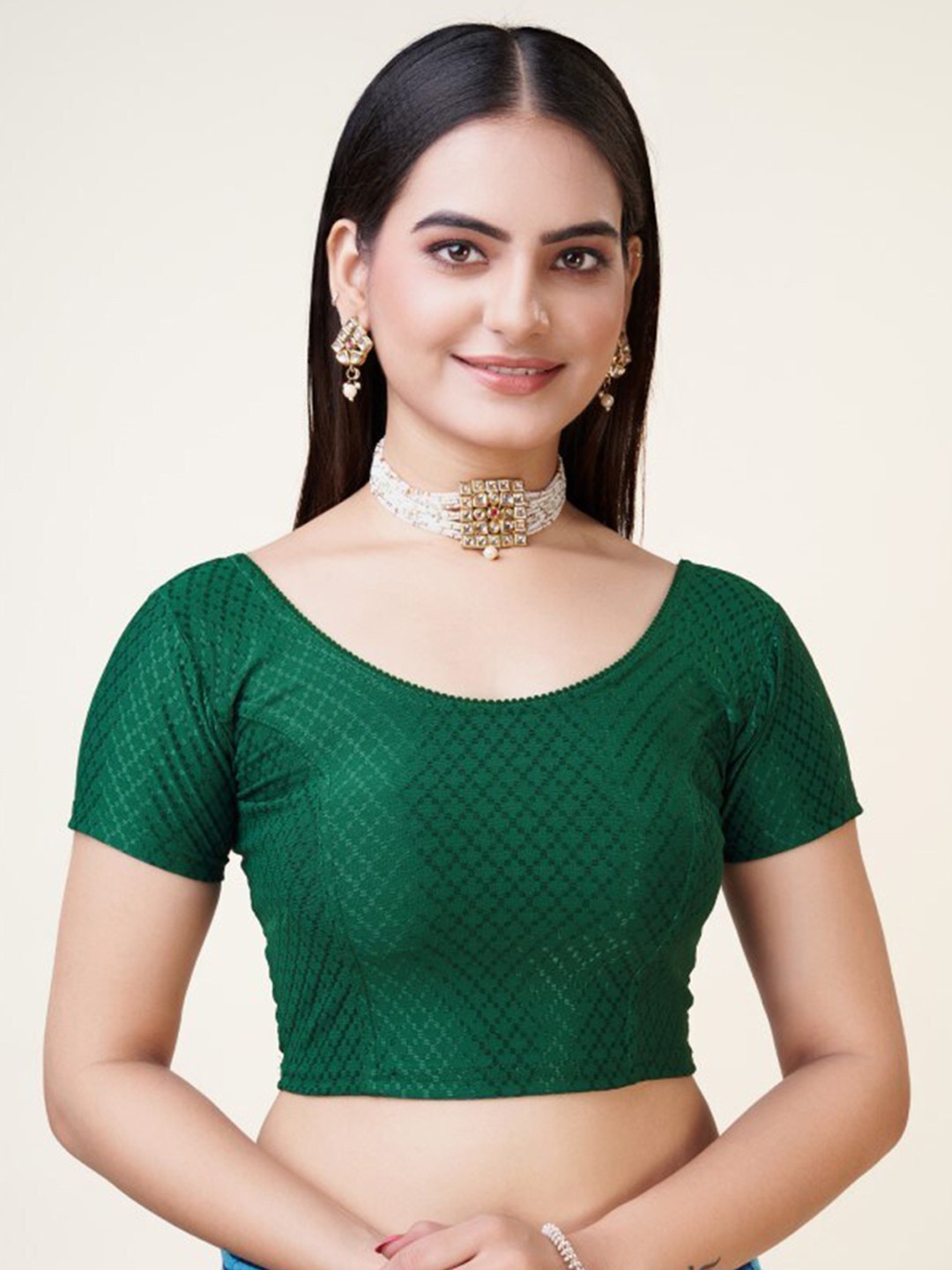 

HIMRISE Woven Design Silk Saree Blouse, Green