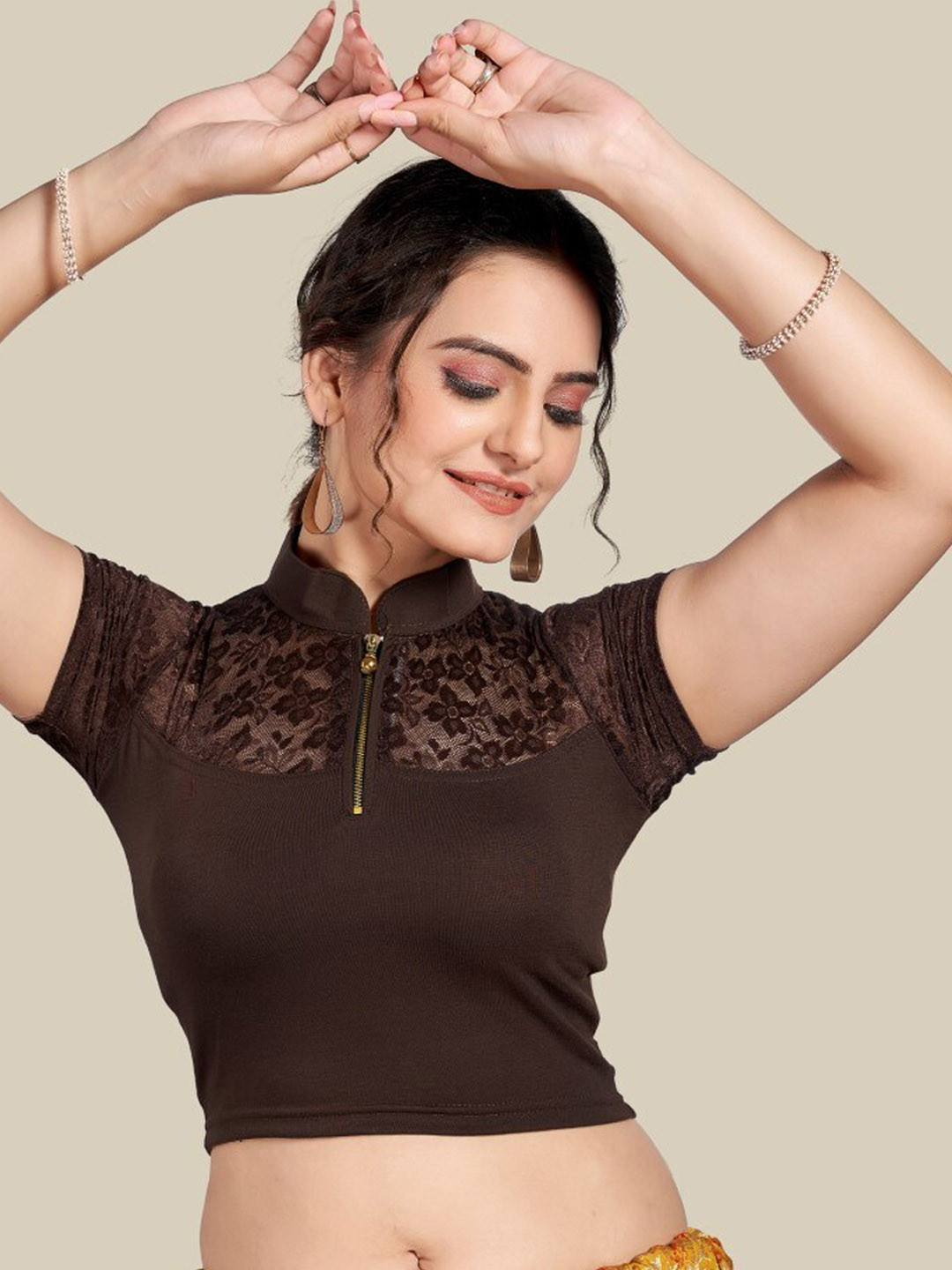 

HIMRISE Self Design Silk Ready To Wear Saree Blouse, Brown