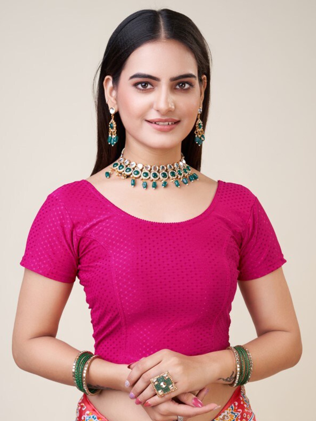 

HIMRISE Woven Design Silk Saree Blouse, Pink