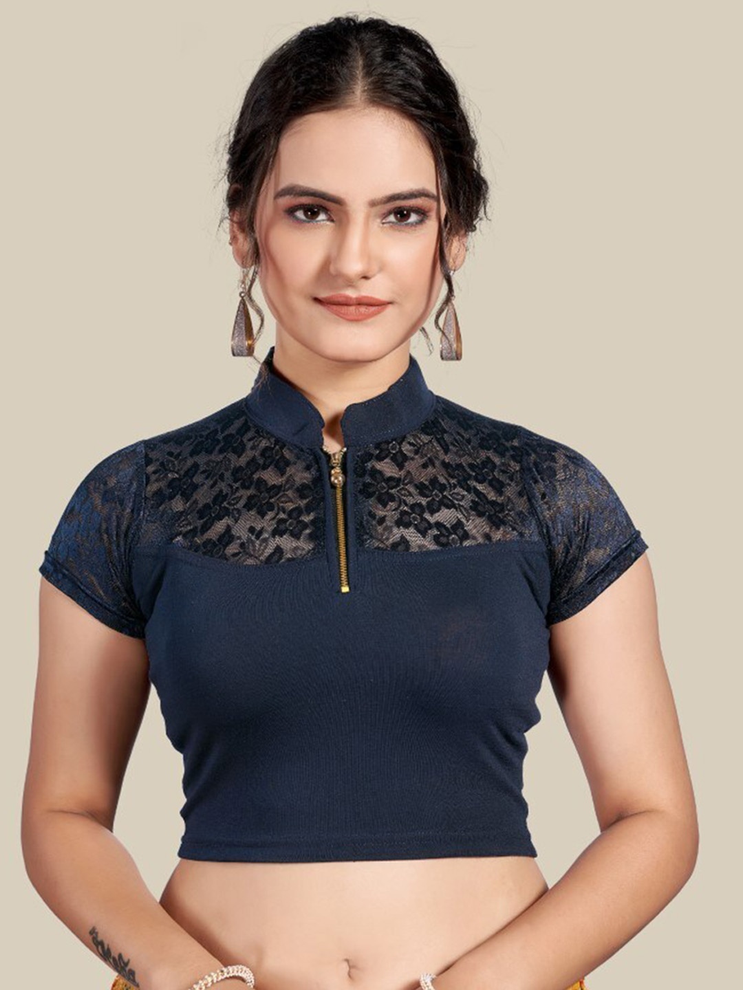 

HIMRISE Self Design Silk Saree Blouse, Navy blue