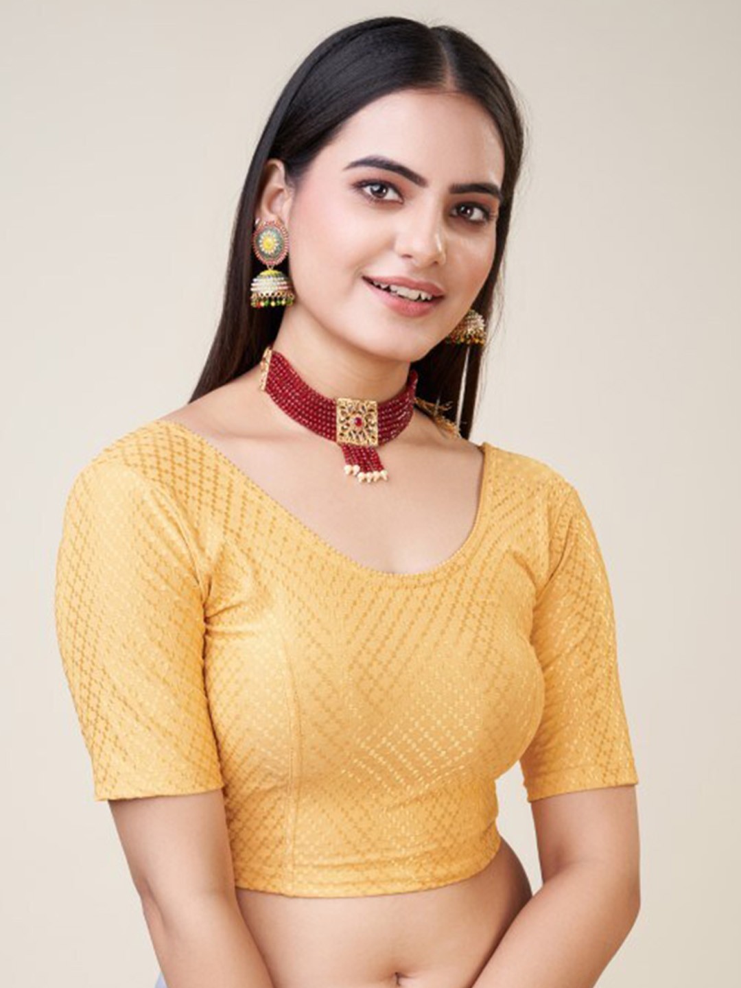 

HIMRISE Self Design Silk Saree Blouse, Gold