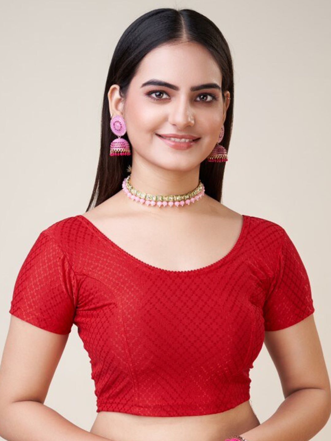 

HIMRISE Self Design Ready To Wear Saree Blouse, Red