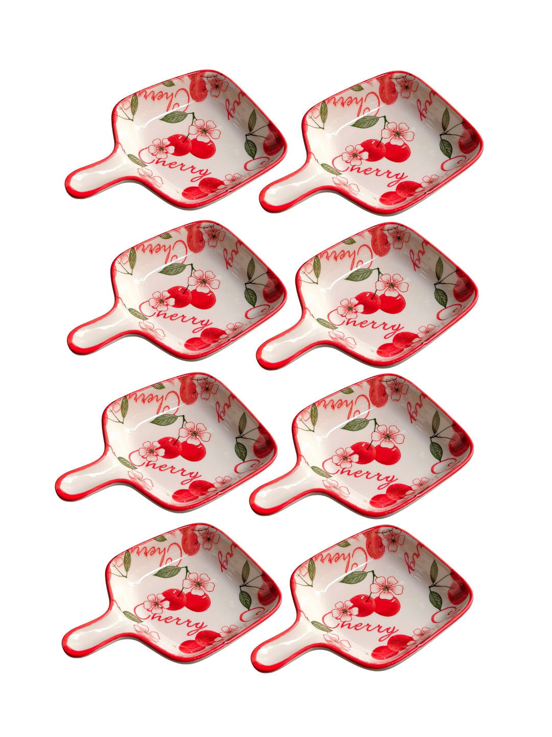

YELONA 8-Pcs Printed Porcelain Dip Plates, Red