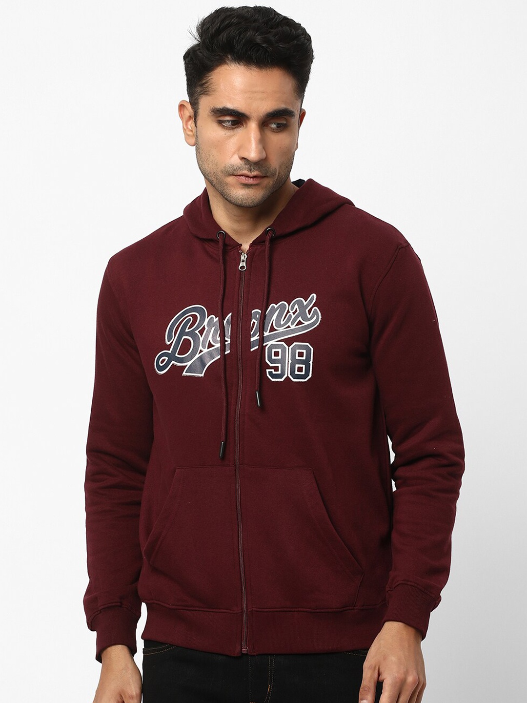 

R&B Printed Hooded Cotton Bomber Jacket, Purple