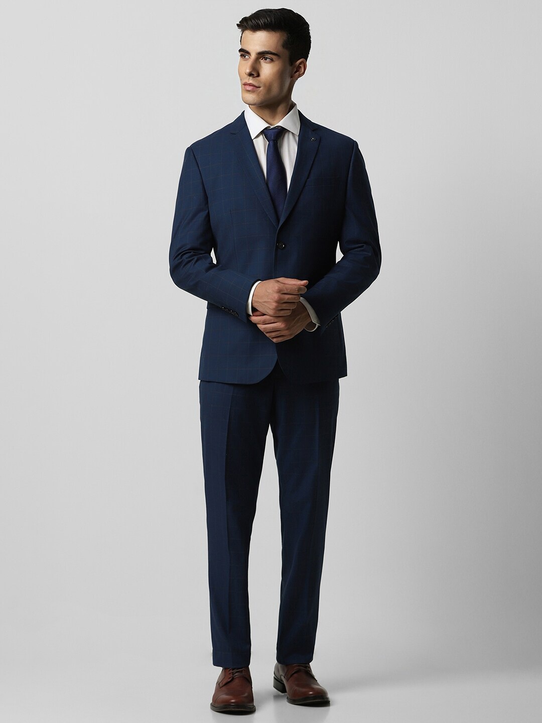 

Van Heusen Single-Breasted Checked Slim Fit Two Piece Suit, Navy blue