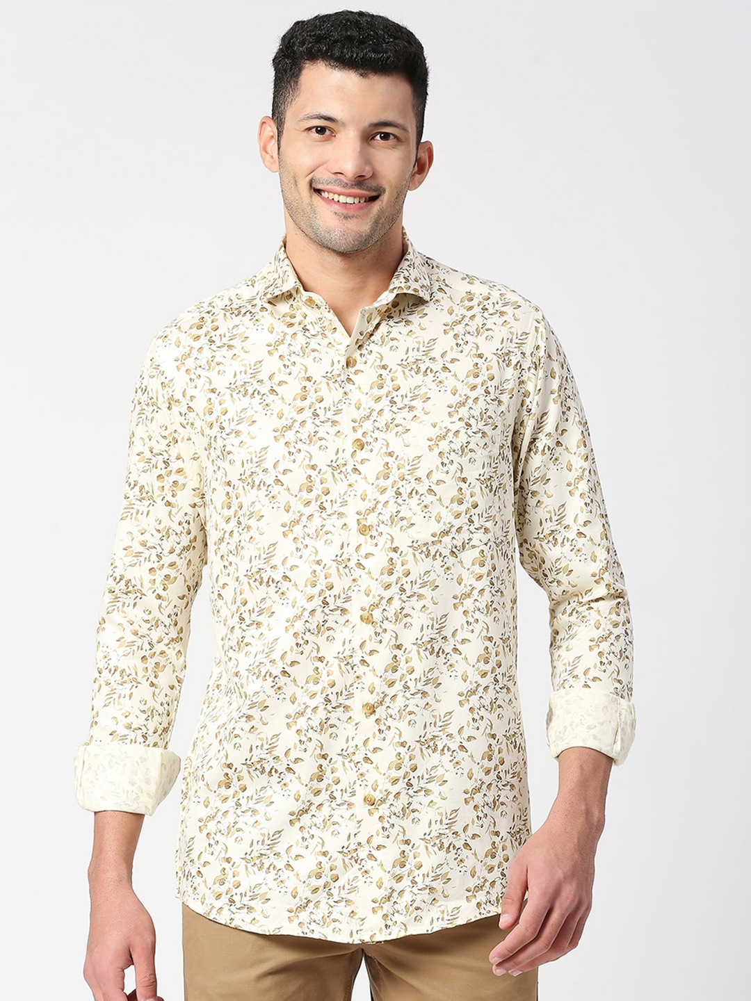 

SNX Floral Printed Tailored Fit Pure Cotton Casual Shirt, Brown