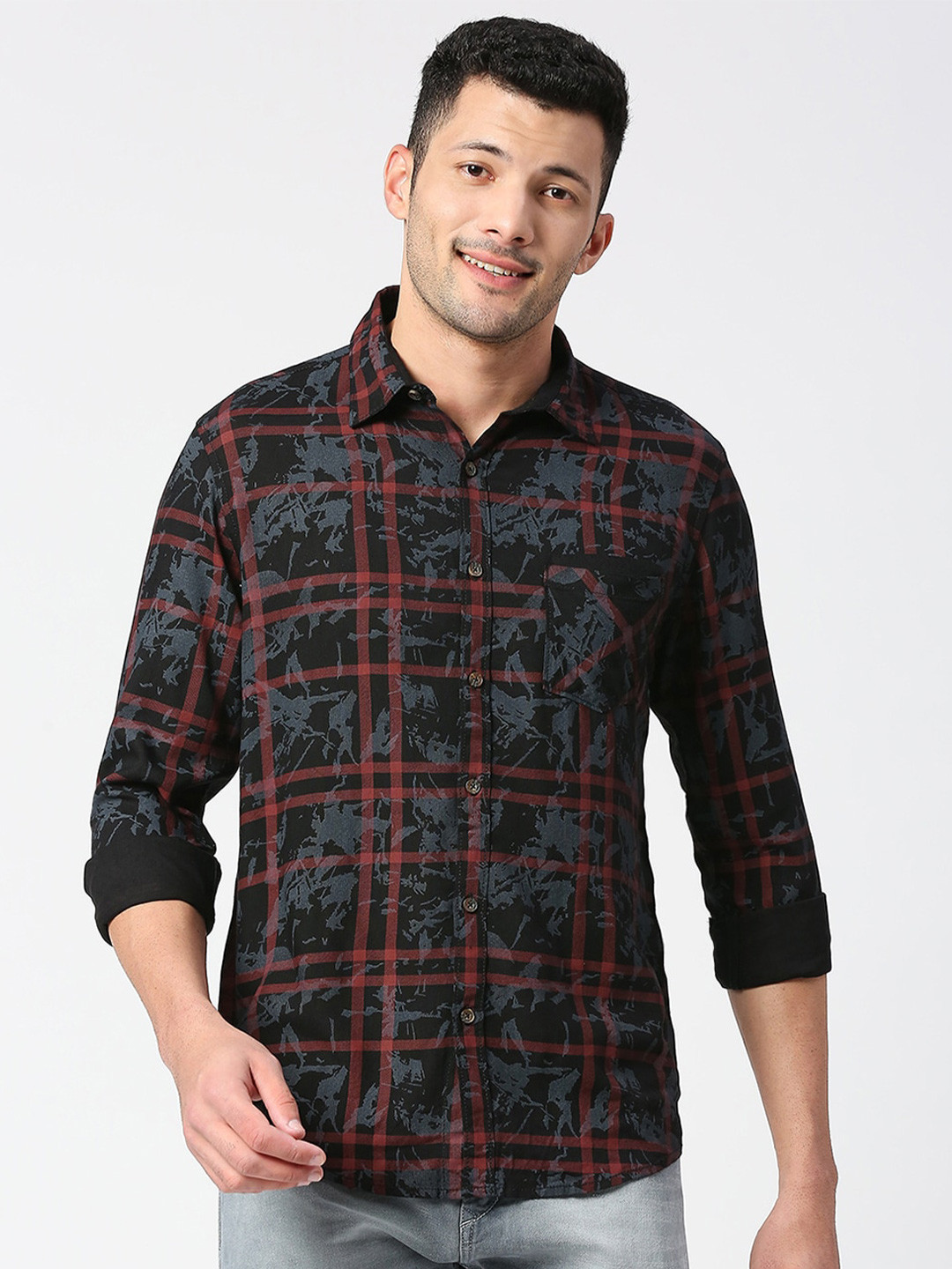 

SNX Tailored Fit Printed Pure Cotton Casual Shirt, Black