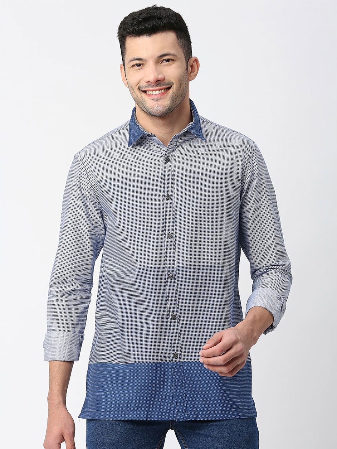 

SNX Tailored Fit Micro Ditsy Printed Pure Cotton Casual Shirt, Blue