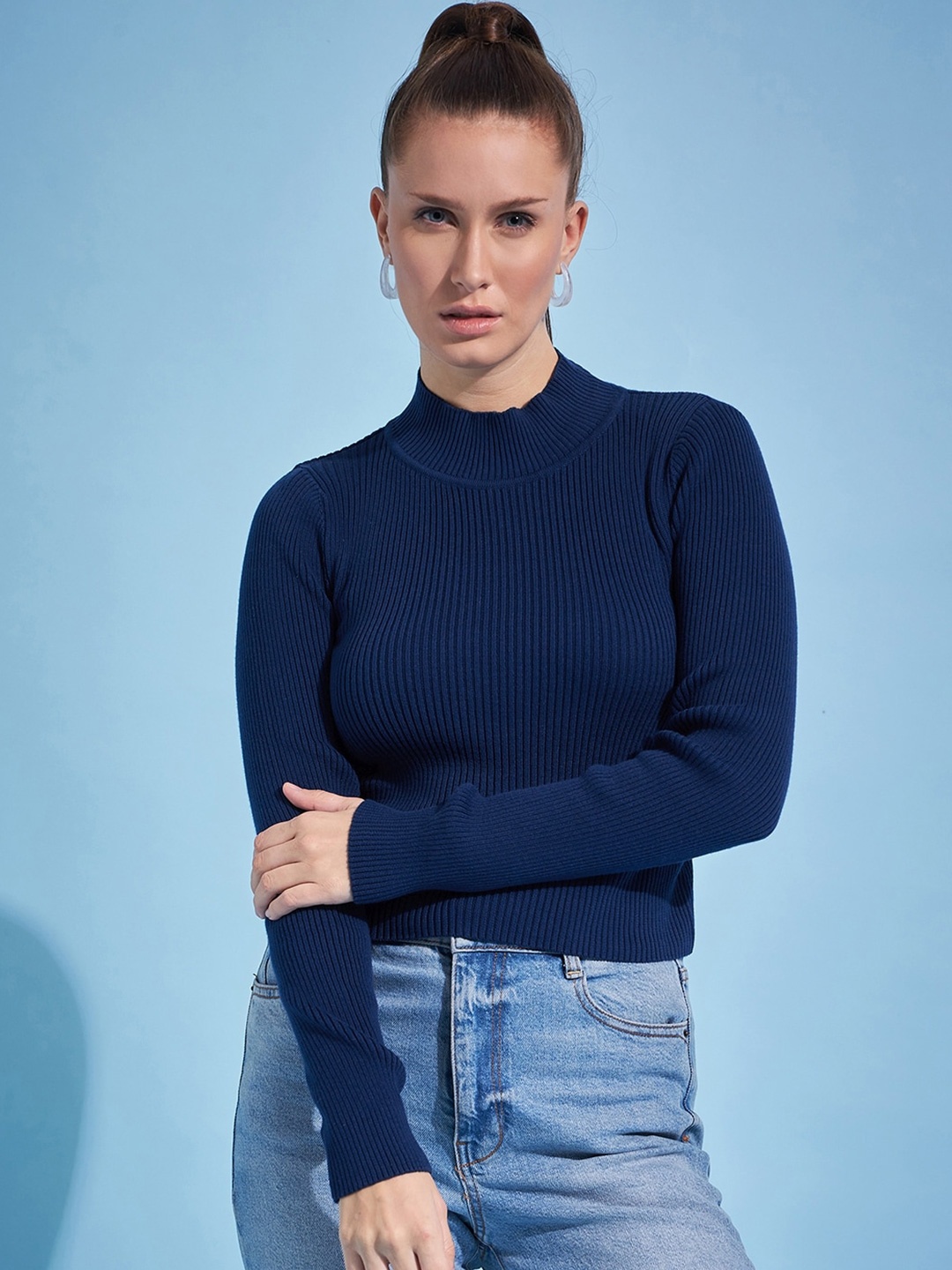 

98 Degree North Ribbed Cotton Pullover Sweater, Navy blue