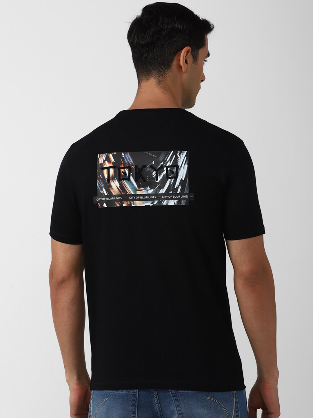 

V Dot Typography Printed Cotton Slim Fit T-shirt, Black