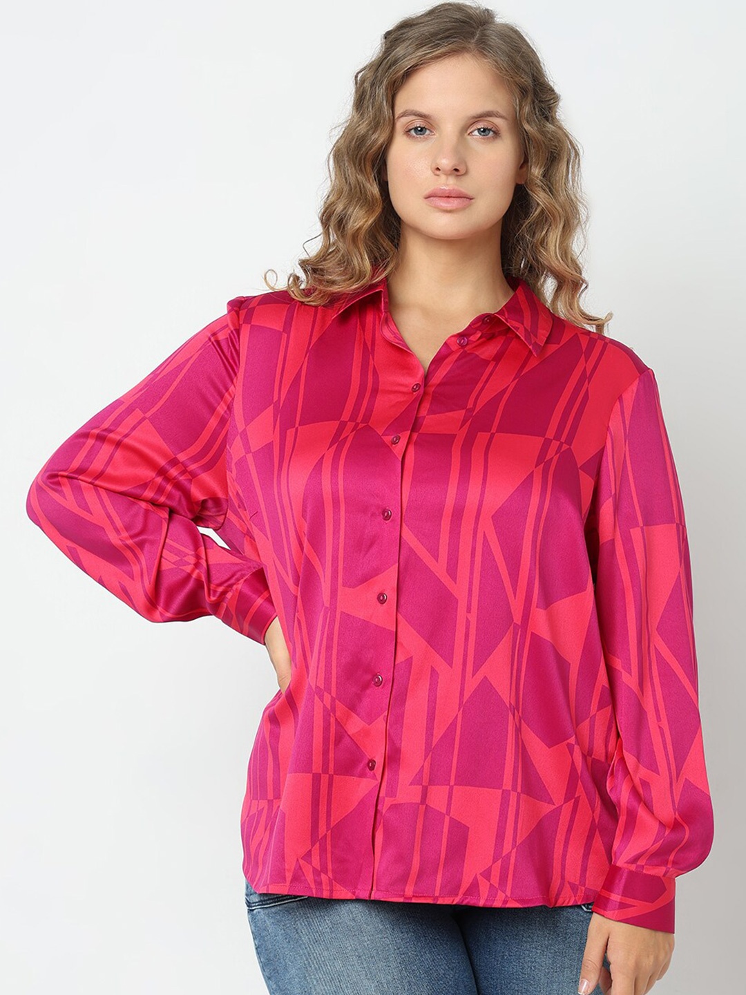

Vero Moda Geometric Printed Spread Collar Casual Shirt, Pink
