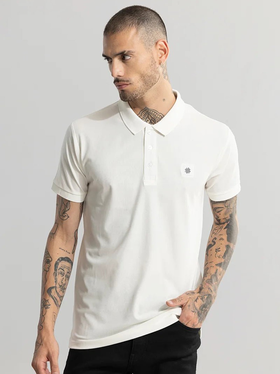 

Snitch White Polo Collar Slim Fit Pure Cotton T-Shirt