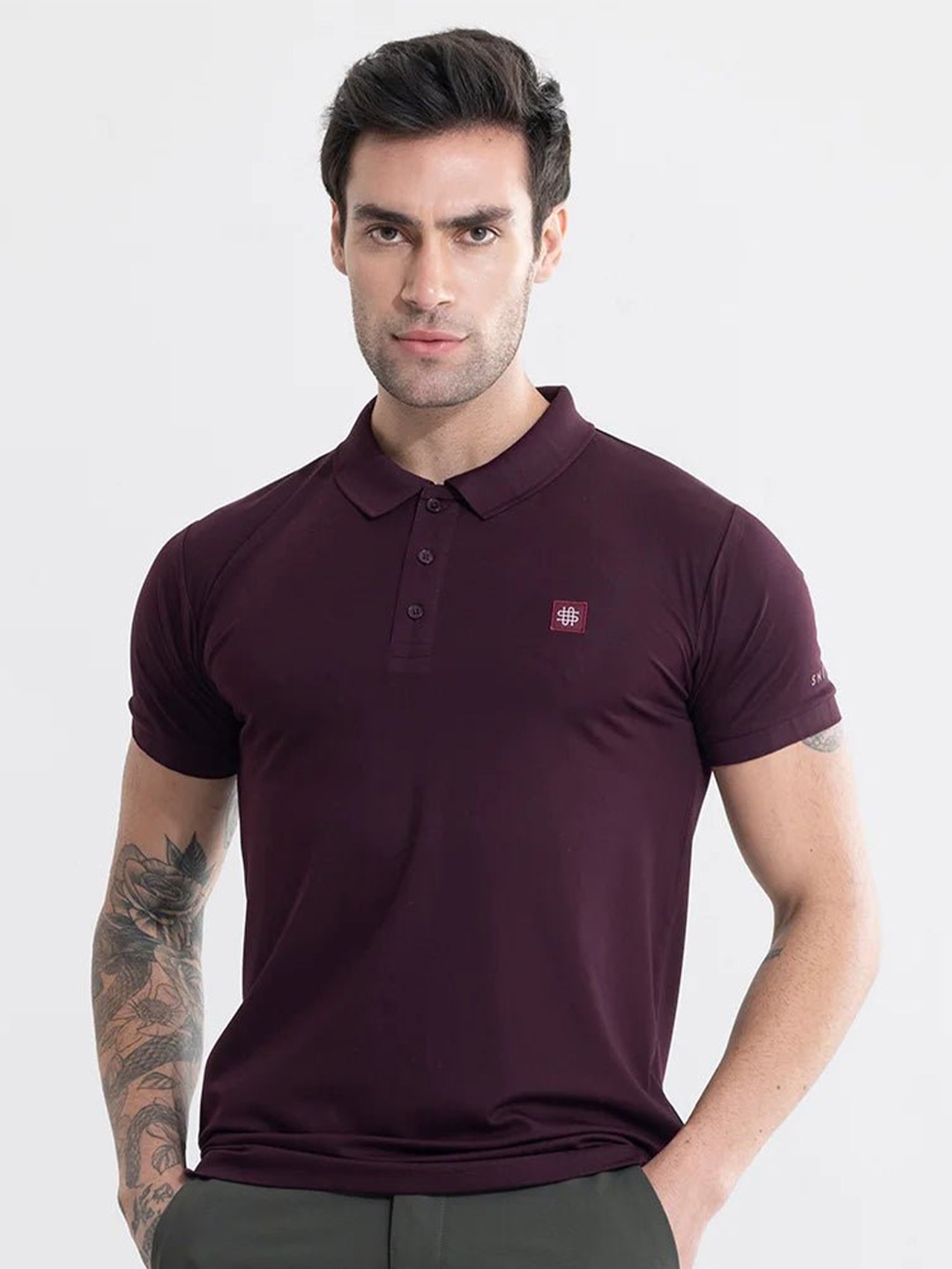 

Snitch Maroon Polo Collar Slim Fit Cotton T-shirt