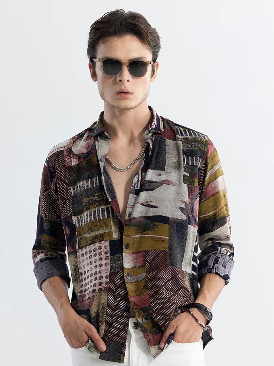 

Snitch Brown Classic Abstract Printed Casual Shirt