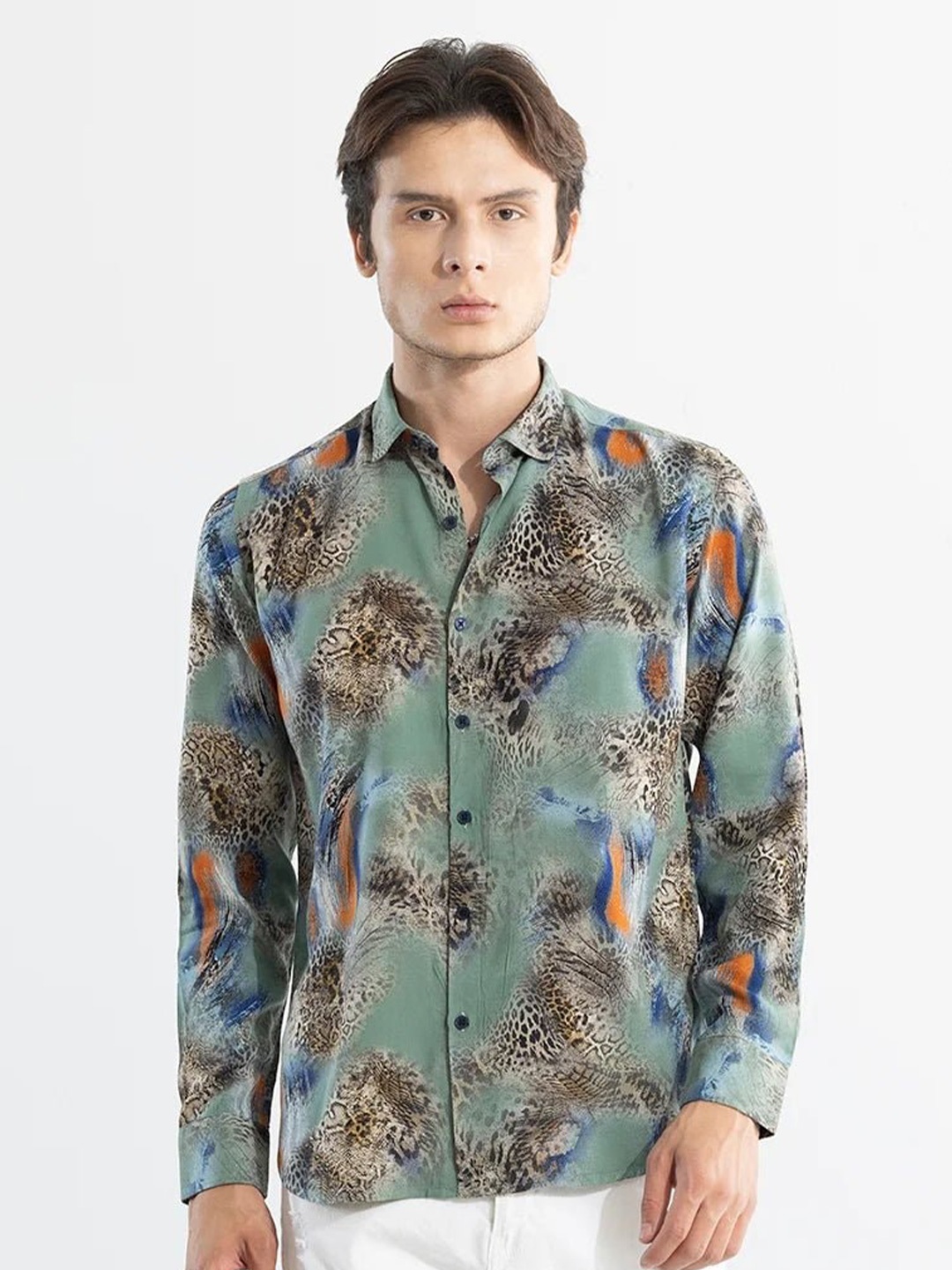 

Snitch Green Classic Abstract Printed Casual Shirt