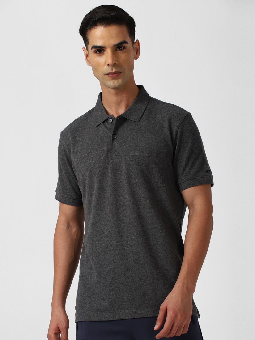 

Van Heusen Self design Polo Collar Knitted Casual T-shirt, Grey