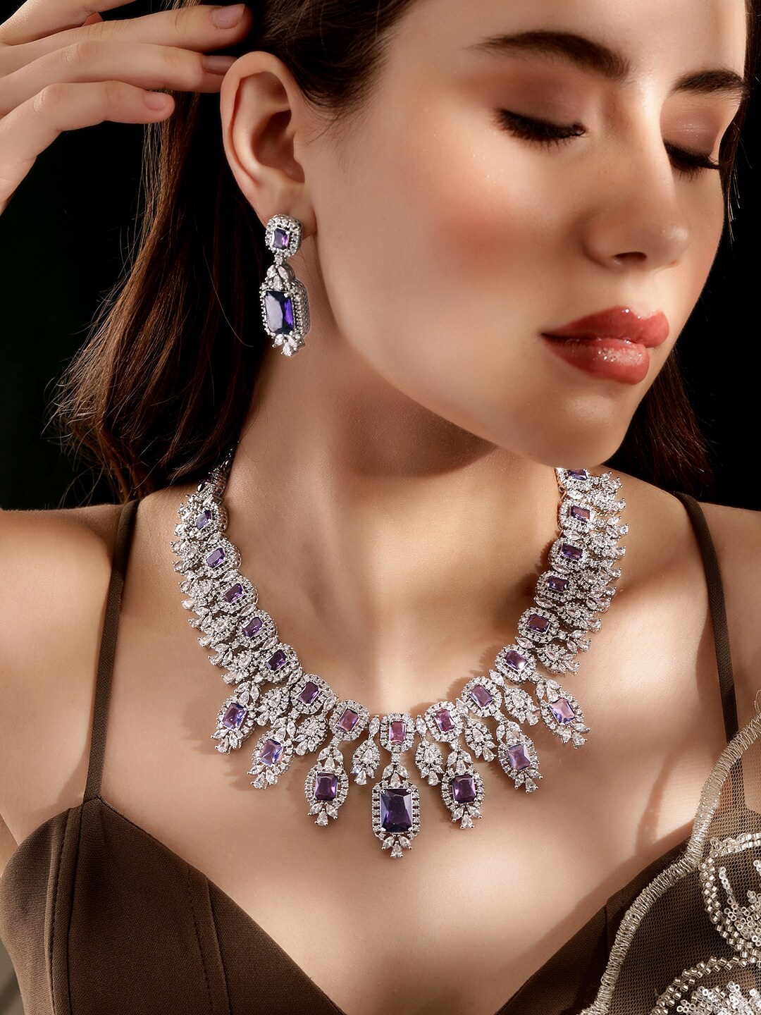 

Rubans Rhodium Plated Jewellery Set, Silver