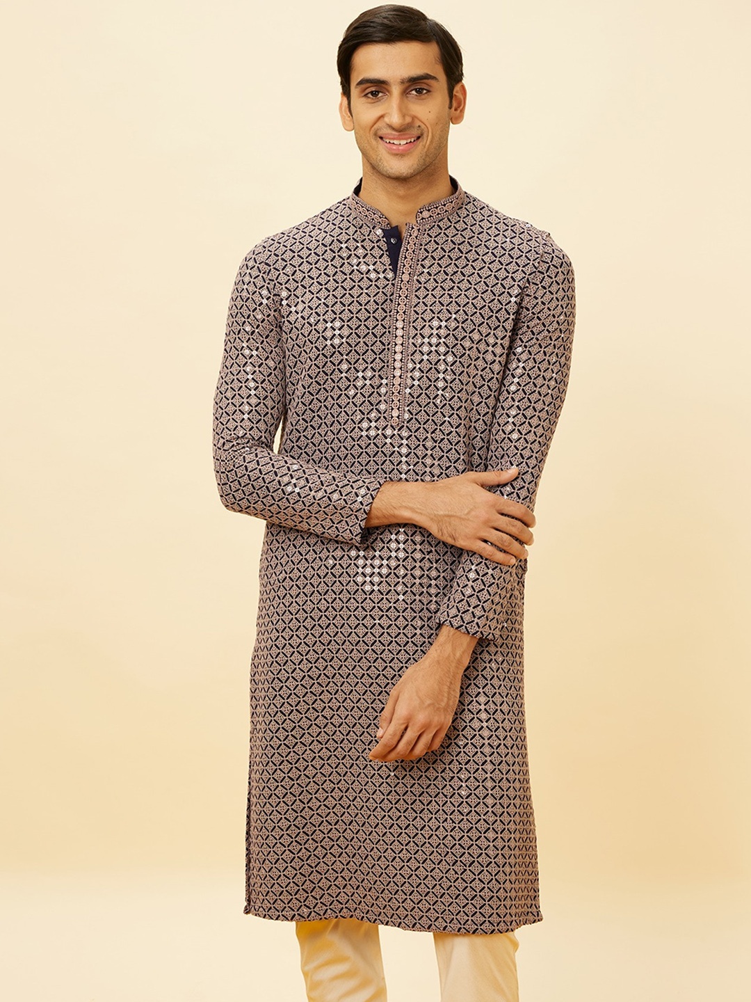 

Manyavar Ethnic Motifs Embroidered Sequinned Kurta With Churidar, Grey