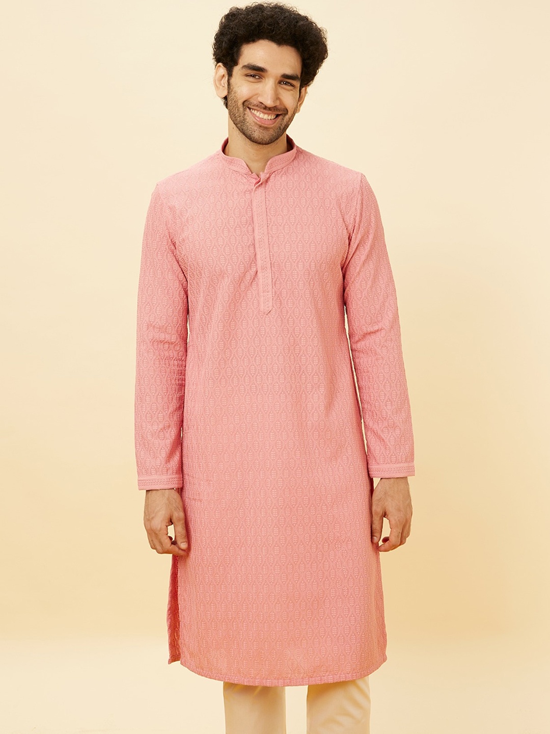 

Manyavar Ethnic Motifs Embroidered Kurta With Pyjamas, Pink