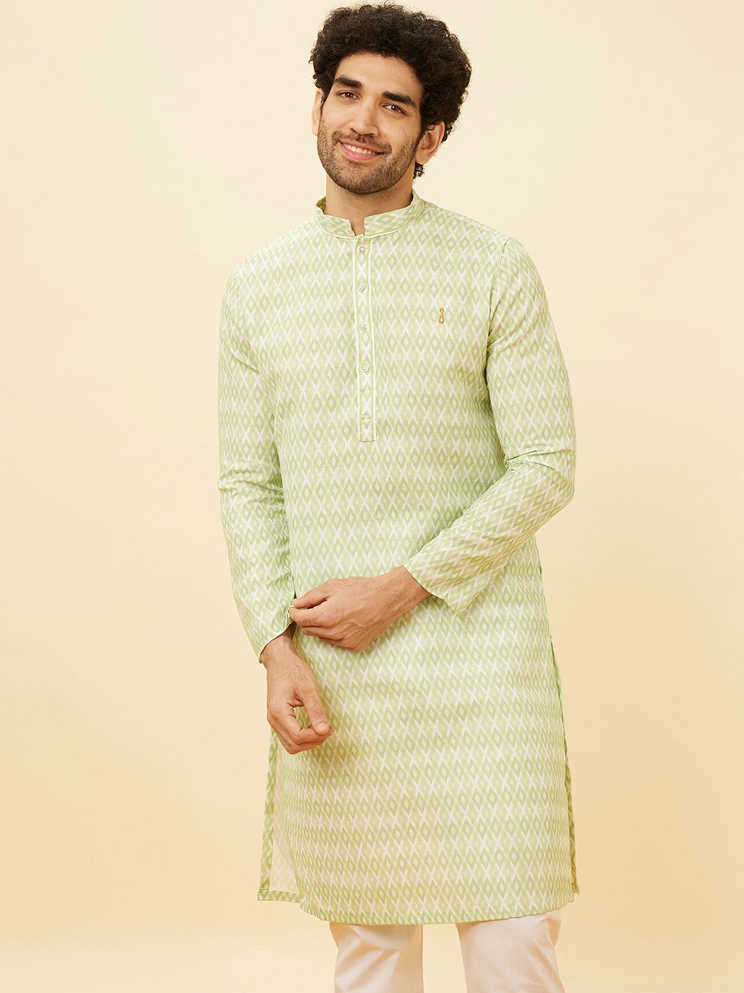 

Manyavar Ethnic Motifs Printed Straight Kurta With Pyjamas, Green