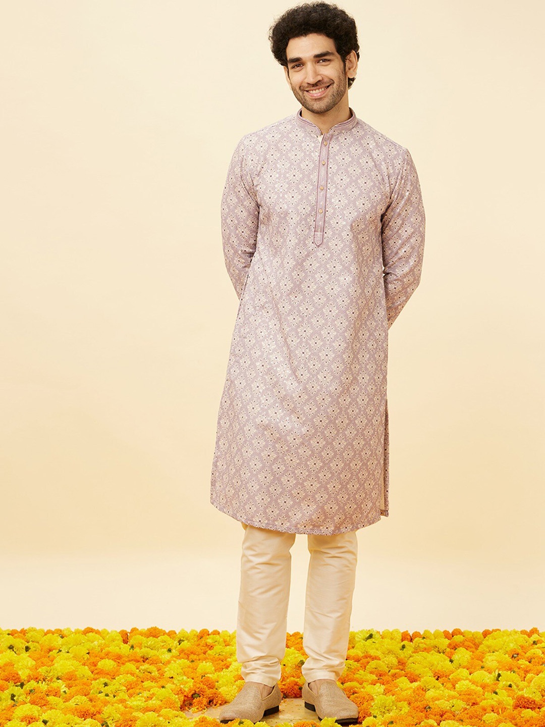 

Manyavar Ethnic Motifs Printed Kurta With Pyjamas, Purple