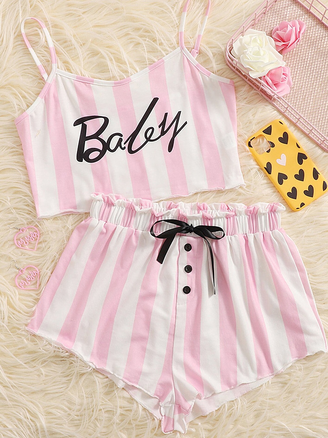 

LULU & SKY Women Pink Graphic Print Night suit