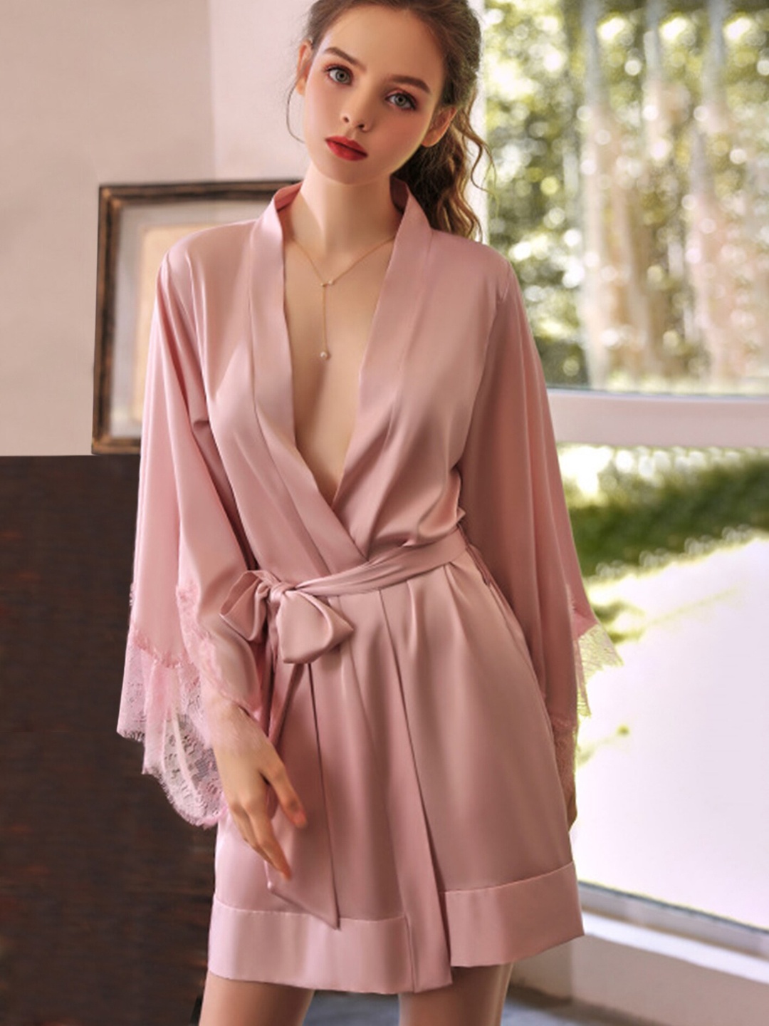 

LULU & SKY Satin Belted Robe, Pink