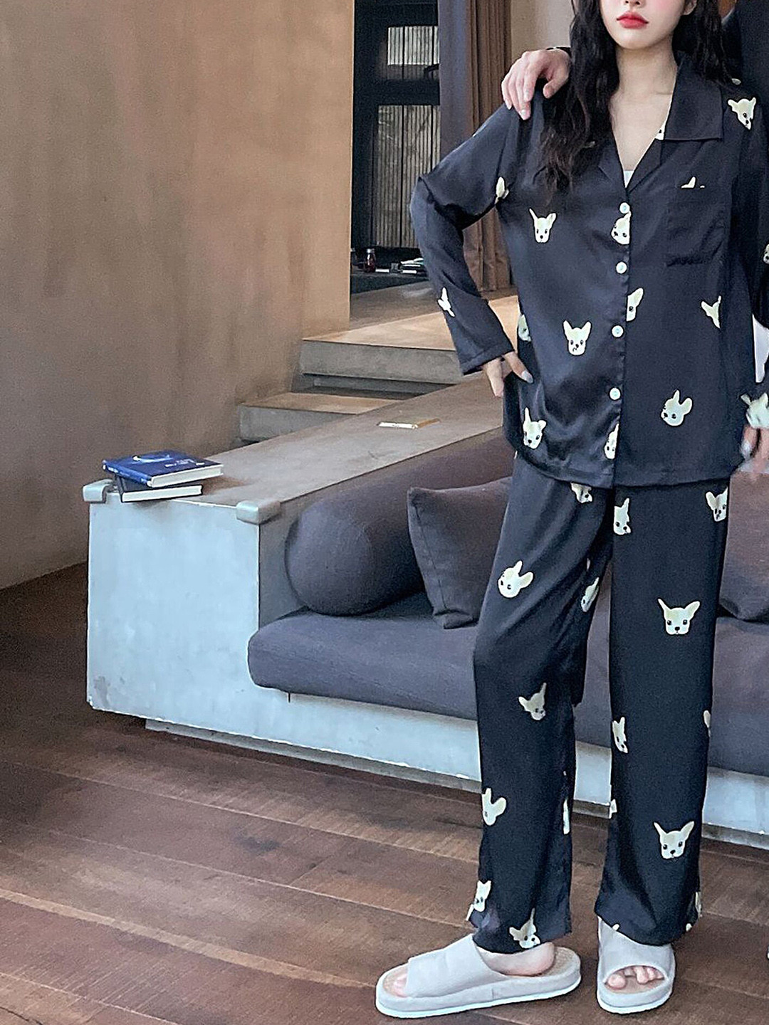 

LULU & SKY Conversational Printed Shirt & Pyjamas, Black