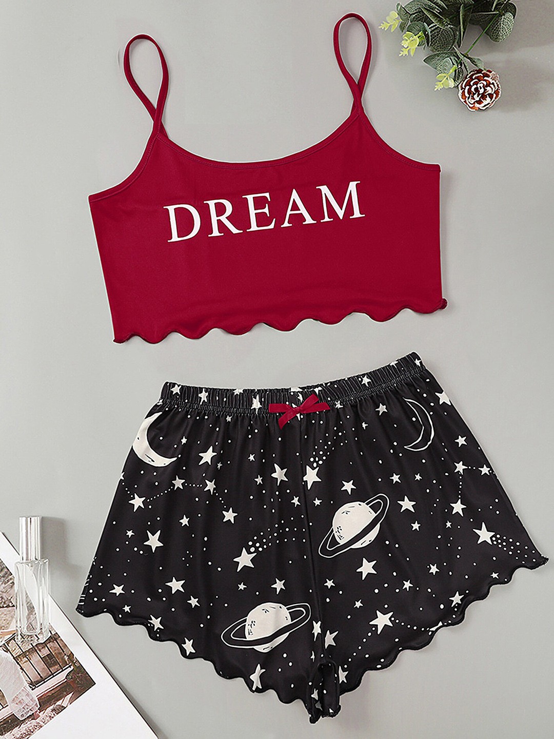 

LULU & SKY Typography Printed Night suit, Red