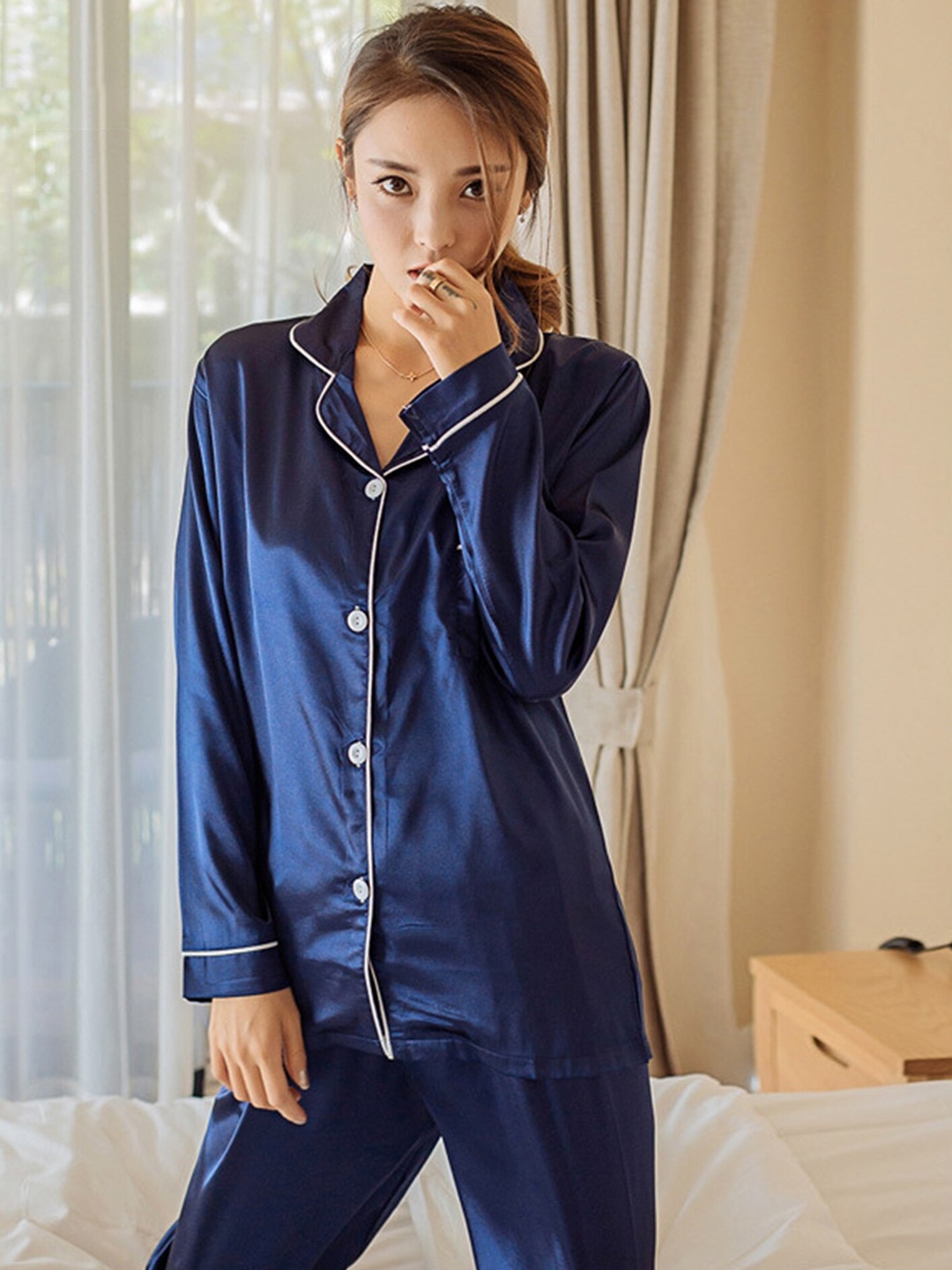 

LULU & SKY Lapel Collar Shirt With Trousers, Blue
