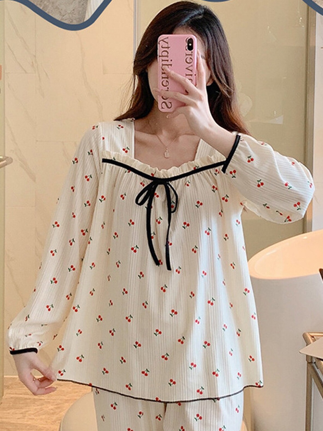 

LULU & SKY Conversational Printed Top With Pyjamas, Beige