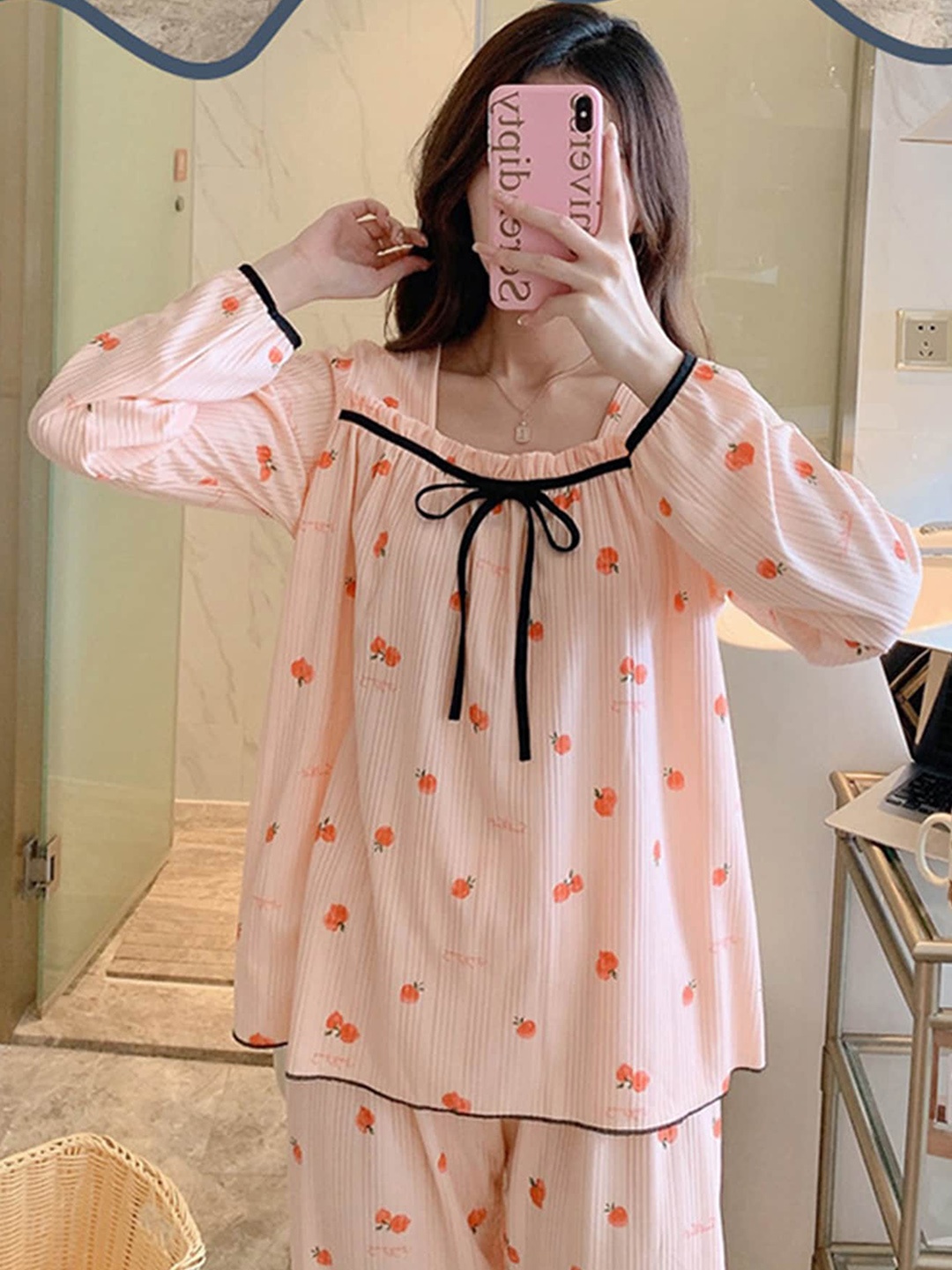

LULU & SKY Conversational Printed Top With Pyjamas, Orange