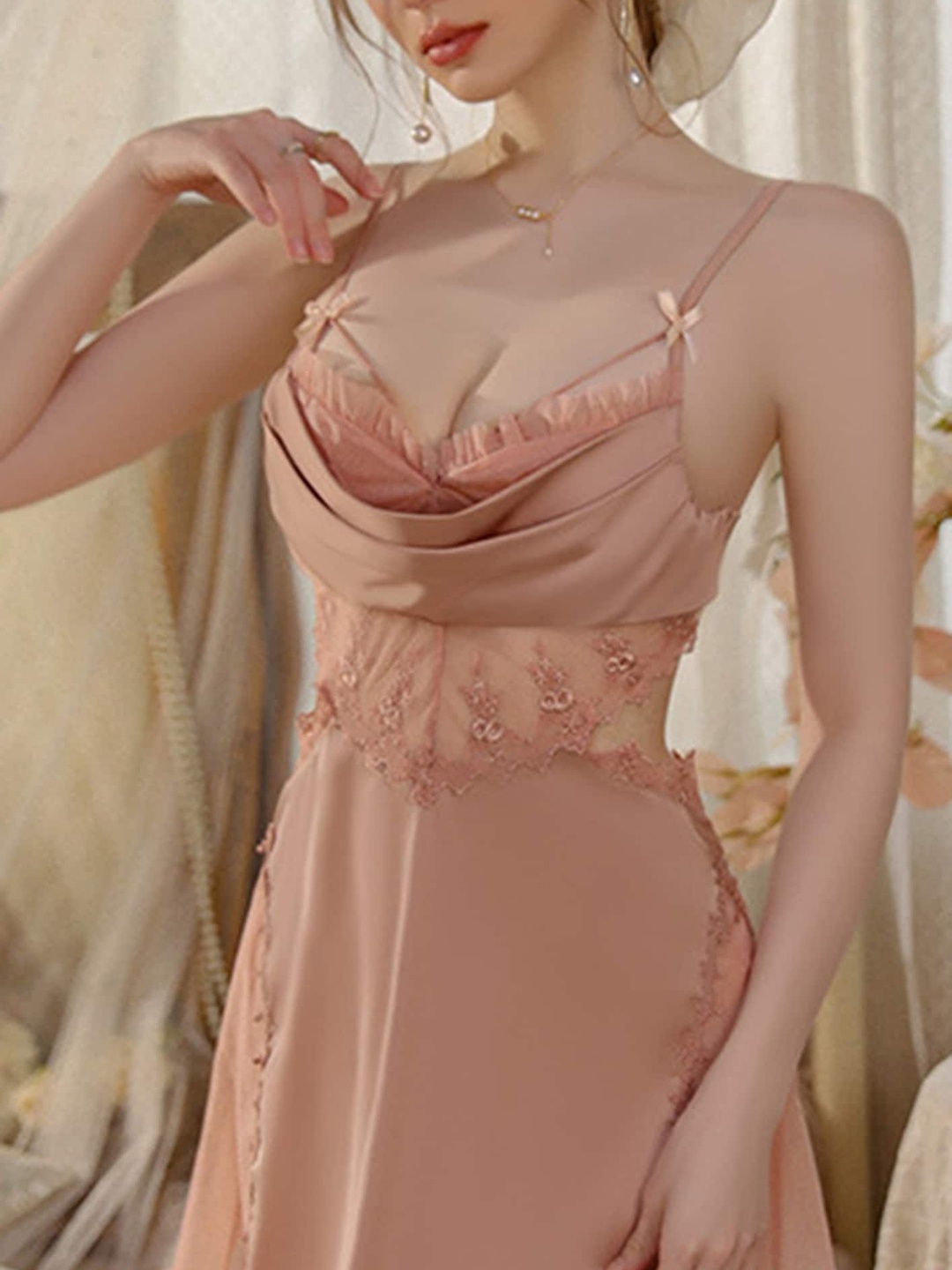 

LULU & SKY Self-Design Lace & Cut Out Detail Baby Doll, Peach