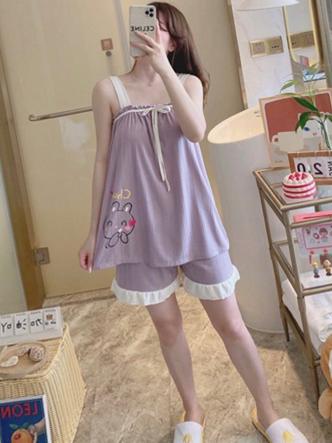 

LULU & SKY Shoulder Strap Top With Shorts, Purple