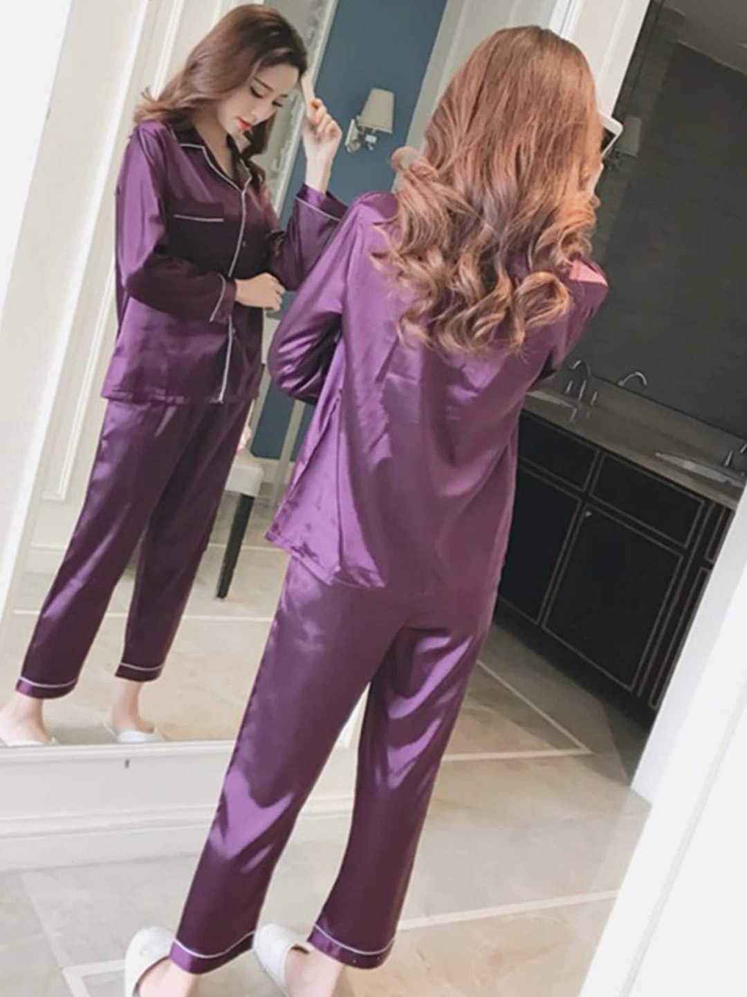 

LULU & SKY Lapel Collar Night suit, Purple