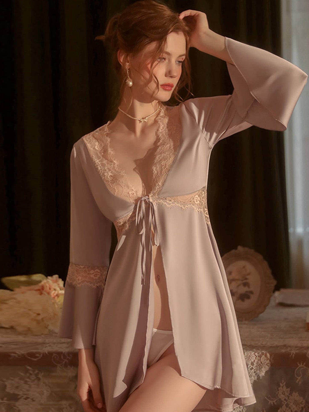 

LULU & SKY V-Neck Lace Nightdress, Purple