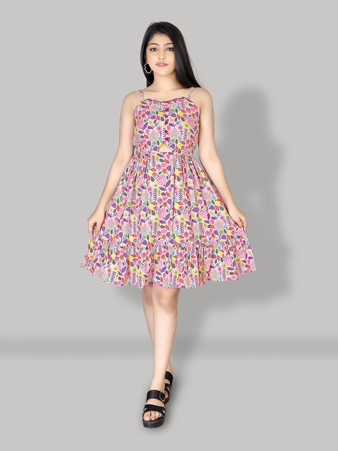 

R K MANIYAR Girls Floral Printed Fit & Flare Dress, Purple