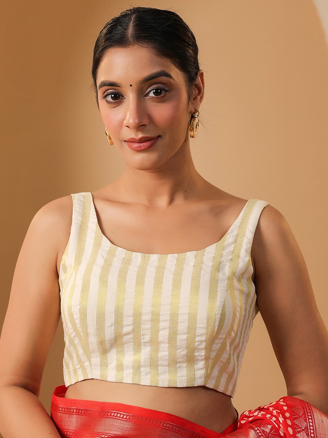 

KARAGIRI Striped Saree Blouse, Off white