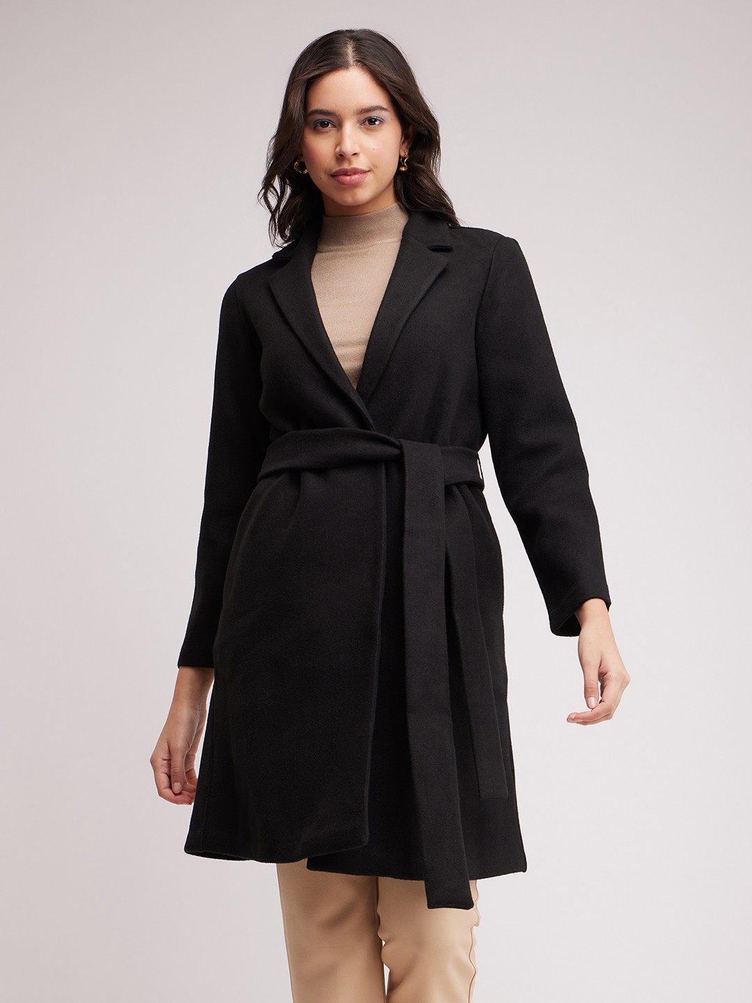 

FableStreet Notched Lapel Collar Single Breasted Acrylic Overcoat, Black