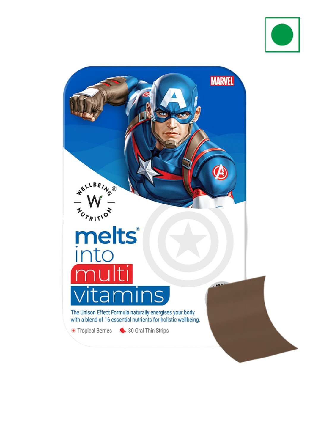 

Wellbeing Nutrition Kids Marvel Captain America Melts Into Multivitamins - 30 Oral Strips, White