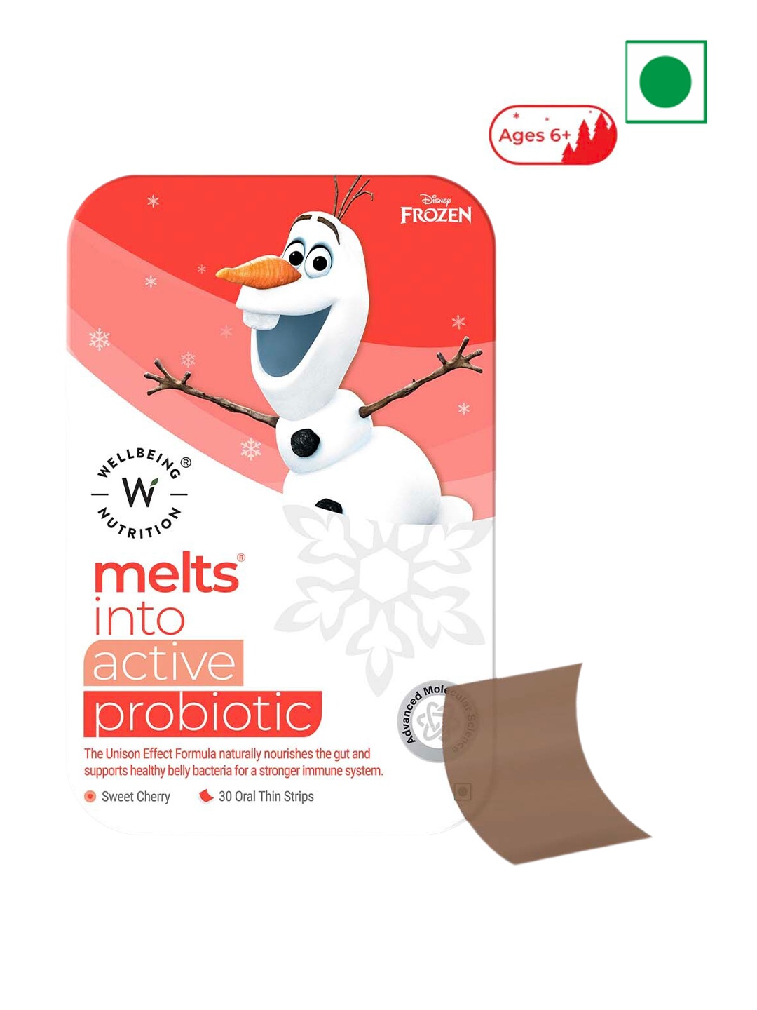 

Wellbeing Nutrition Kids Frozen Melts Into Active Probiotic Vit C & D3 Oral Strips - 30Pcs, Orange