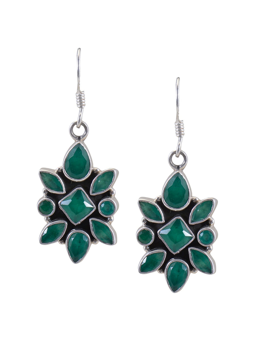 

Silverwala Oxidised Silver Emerald Drop Earrings