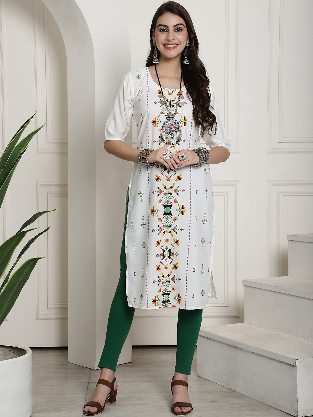 

7Threads Ethnic Motifs Printed Panelled Kurta, White