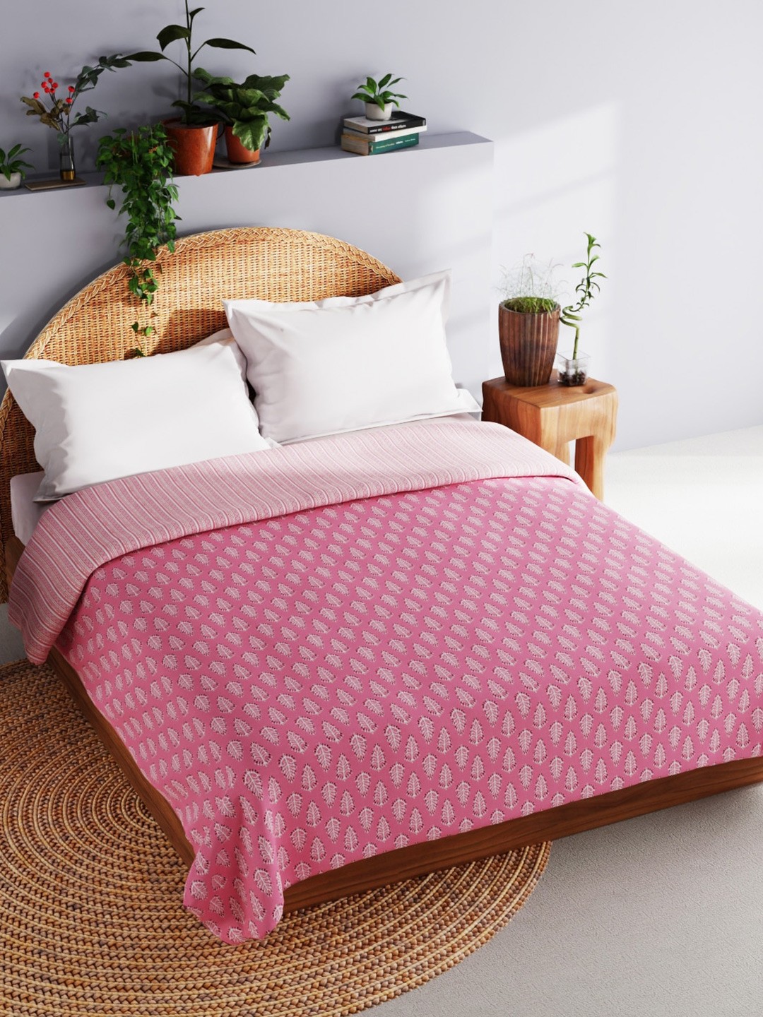 

BIANCA Peach-Coloured Printed Cotton AC Room 150 GSM Double Bed Dohar