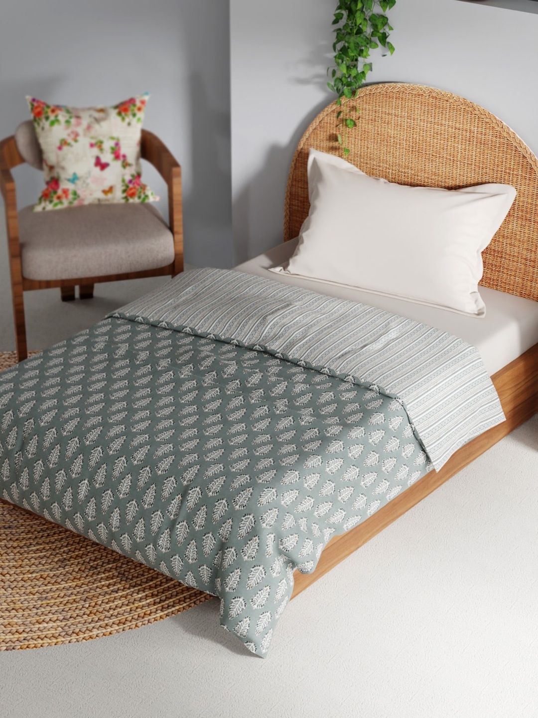 

BIANCA Grey Floral Pure Cotton AC Room 150 GSM Single Bed Dohar