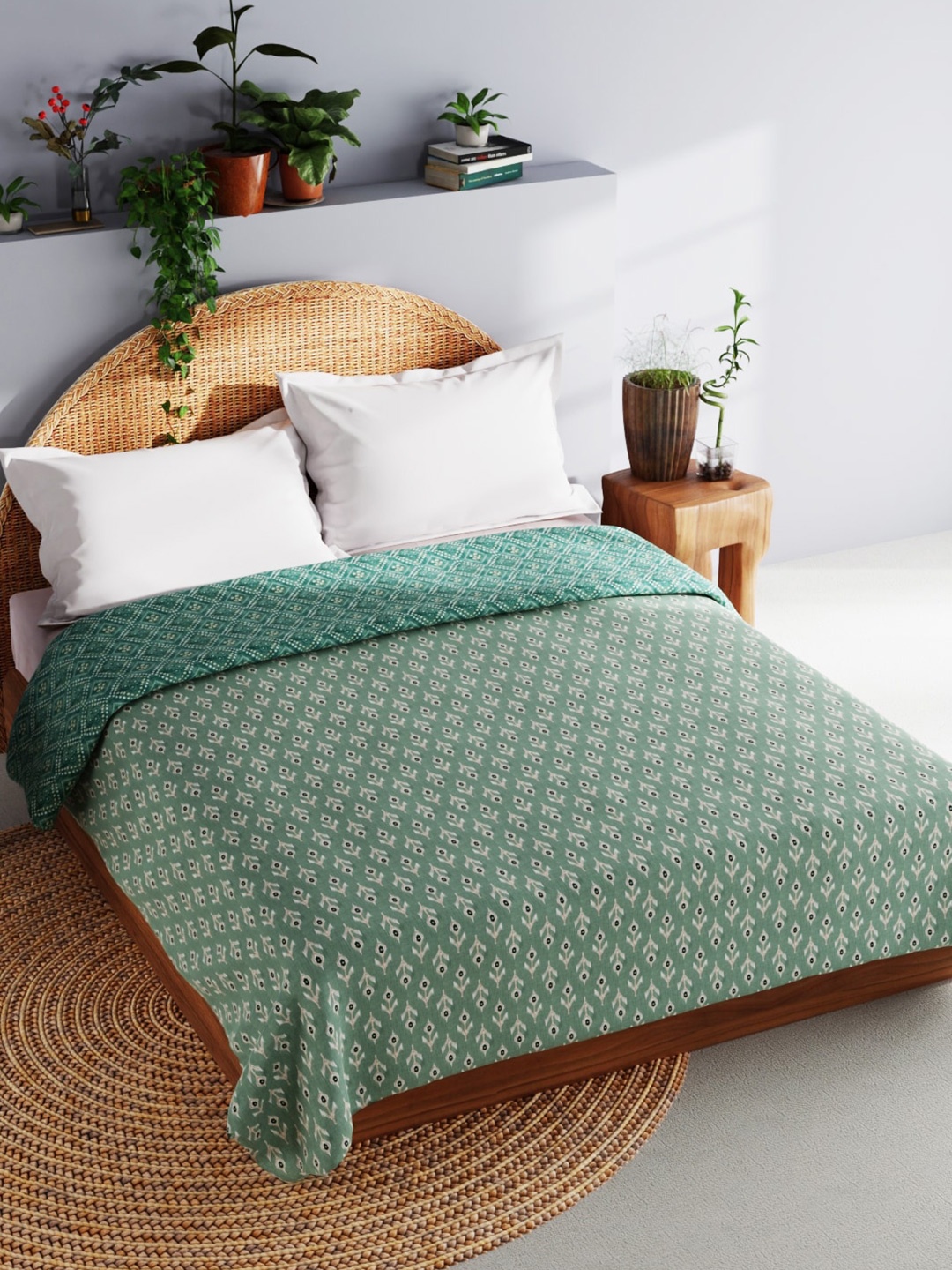 

BIANCA Sea Green Floral Cotton AC Room 150 GSM Double Bed Dohar