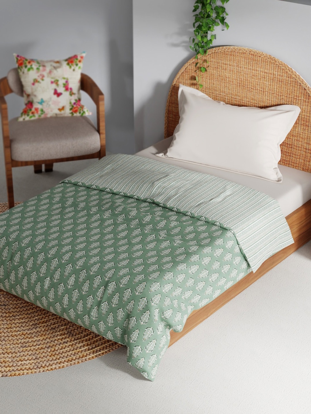 

BIANCA Sea Green Printed Cotton AC Room 150 GSM Single Bed Dohar