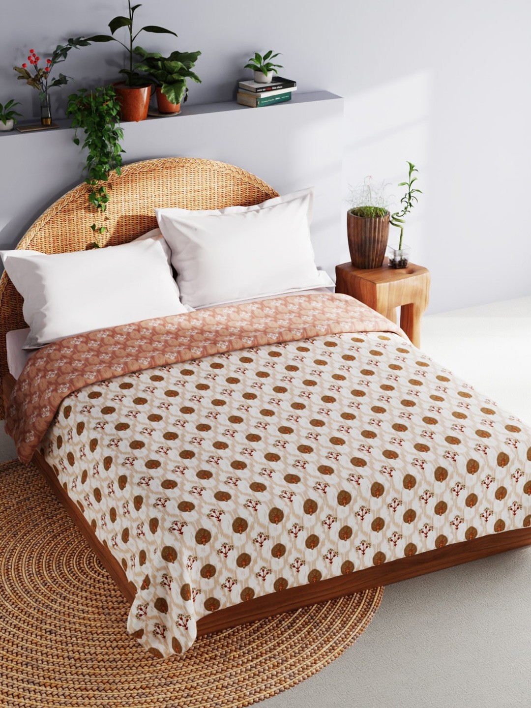 

BIANCA White & Brown Printed Cotton AC Room 150 GSM Double Bed Dohar