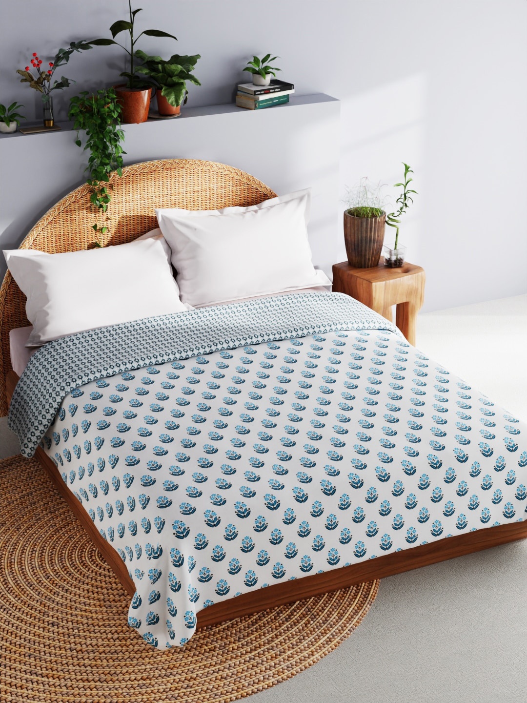 

BIANCA White & Blue Ethnic Motifs AC Room Pure Cotton 150 GSM Double Bed Dohar